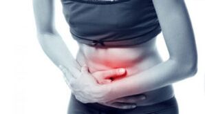 Abdominal pain with damage to tape worms